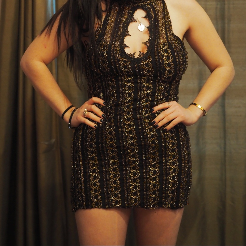 Free People gold & black party dress